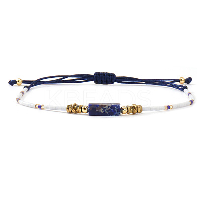 Bohemian Natural Lapis Lazuli & Glass Seed Bead Braided Bead Bracelets for Unisex OP0530-1-1
