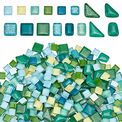 Green Series Glass Mosaic Cabochons GLAA-WH0032-10A-1