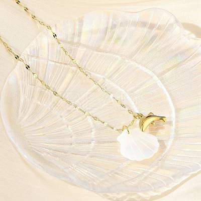 Summer Beach Natural Shell & 304 Stainless Steel Pendant Necklaces for Women NJEW-P323-01A-G-1