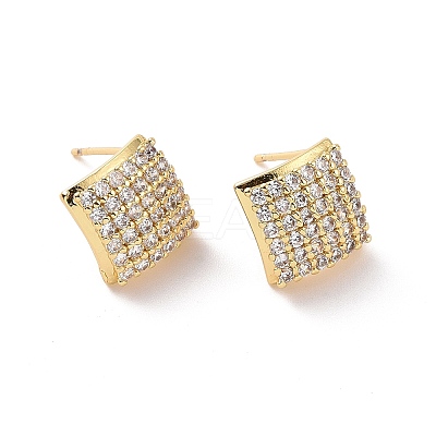 Clear Cubic Zirconia Rhombus Stud Earrings EJEW-F298-12G-1