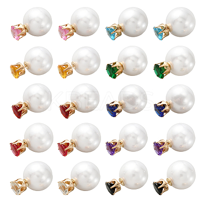 10 Pairs 10 Colors Resin Diamond & Plastic Imitaion Pearl Front Back Stud Earrings EJEW-AN0002-65-1