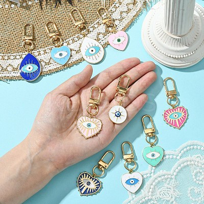 Teardrop with Evil Eye Alloy Enamel Pendant Decorations HJEW-YW00017-01-1