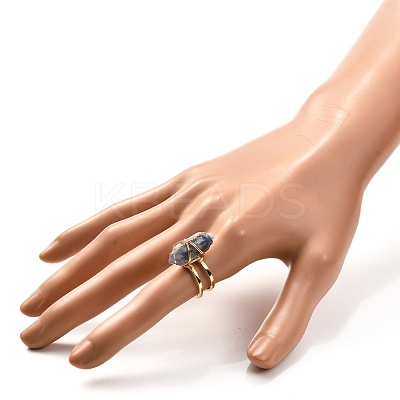 Copper Wire Wrapped Natural Gemstone Adjustable Rings for Women RJEW-JR00386-1