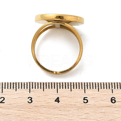 Flat Round 304 Stainless Steel White Shell Cuff Rings for Women RJEW-G346-02G-02-1