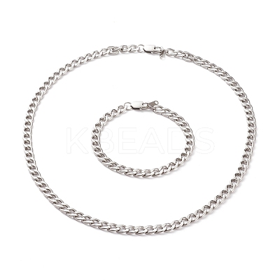 Tarnish Resistant Men's 304 Stainless Steel Cuban Chains Bracelets and Necklaces Jewelry Sets SJEW-JS01159-1