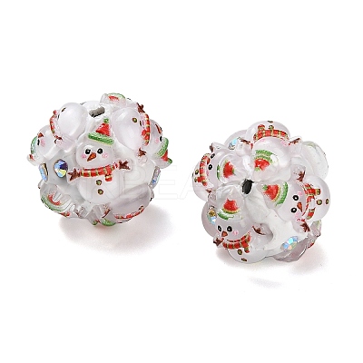 Christmas Theme Polymer Clay Rhinestone Beads with Resin RESI-Z045-01D-1