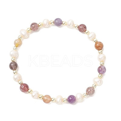 Natural Auralite 23 & Cultured Freshwater Pearl Beaded Stretch Bracelets for Women BJEW-JB13356-1