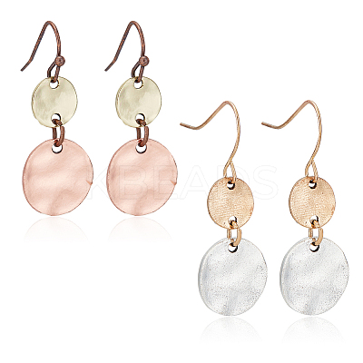 2 Pairs 2 Colors Retro Two Tone Alloy Flat Round Dangle Earrings for Women EJEW-AN0002-40-1