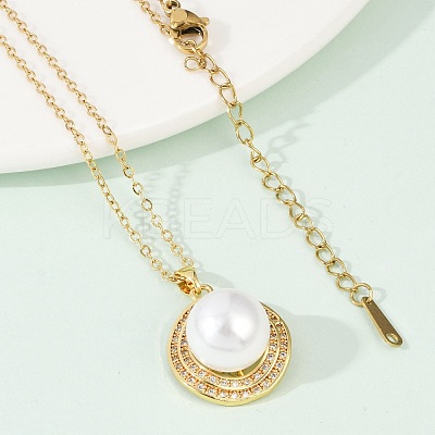 Half Round Brass Micro Pave Cubic Zirconia Pendant Neckalces for Women NJEW-C076-07G-1