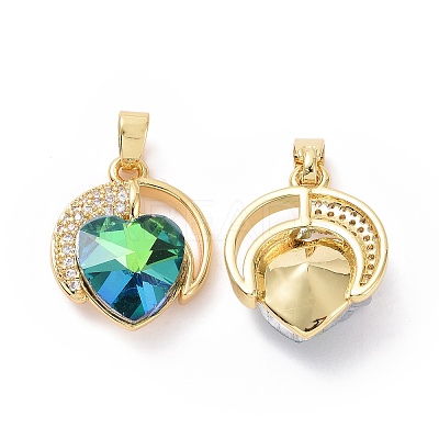 Real 18K Gold Plated Rack Plating Brass Micro Pave Clear Cubic Zirconia Pendants KK-C015-20G-01-1