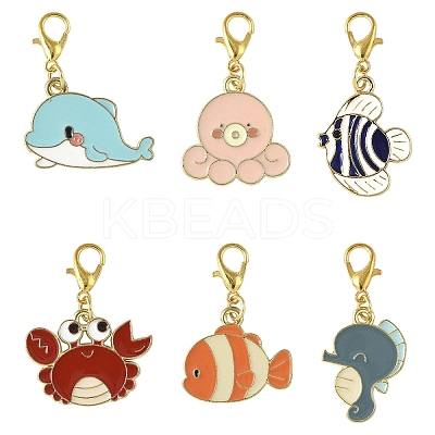 6Pcs Ocean Theme Alloy Enamel Pendant Decoration HJEW-YW00102-1