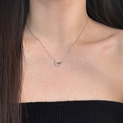 Round Ring 925 Sterling Silver Pave Cubic Zirconia Pendant Necklaces for Women NJEW-F338-05P-1