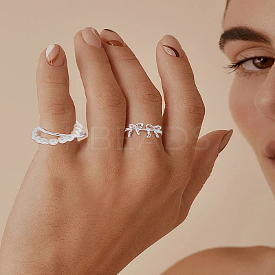 2Pcs 2 Styles Alloy Adjustable Cuff Rings for Women RJEW-LP0002-51-1
