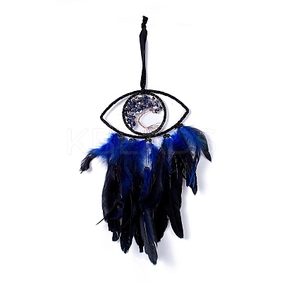 Handmade Eye & Tree of Life Woven Net/Web with Feather Wall Hanging Decoration HJEW-K035-06-1