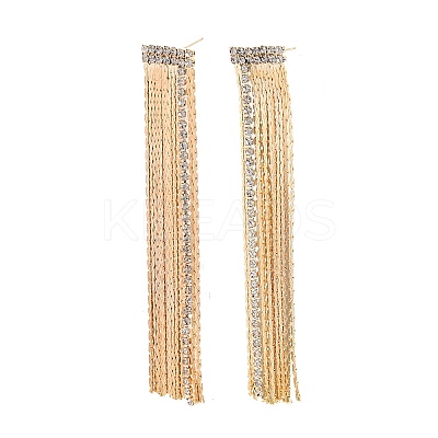 Clear Cubic Zirconia Chain Tassel Dangle Stud Earrings X-EJEW-G321-19G-1