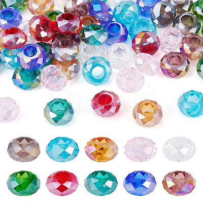 50Pcs 10 Colors Transparent Glass European Beads GPDL-TA0001-13-1
