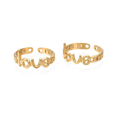 Ion Plating(IP) 304 Stainless Steel Word Love Open Cuff Ring for Women RJEW-S405-262G-1