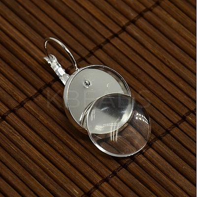 Clear Domed Glass Cabochon Cover and Brass Leverback Earring Settings for DIY DIY-X0160-S-RS-1