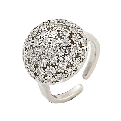 Real Platinum Plated Brass Micro Pave Clear Cubic Zirconia Cuff Rings RJEW-L113-017P-02-1