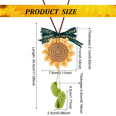 Crochet Sunflower Leaf Bowknot Hanging Pendant Decorations HJEW-WH0043-37G-1