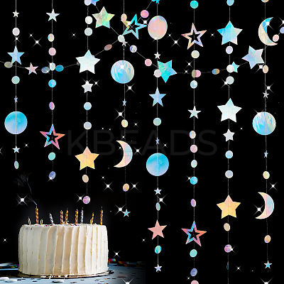 4Pcs 4 Style Iridescent Paper Glitter Circle Star Garland AJEW-PH0004-59-1