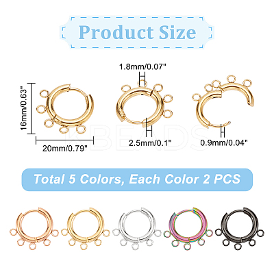 10 Pairs 5 Colors 304 Stainless Steel Hoop Earring Findings STAS-DC0011-06-1