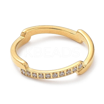 Ion Plating(IP) 304 Stainless Steel Wave Finger Ring with Cubic Zirconia RJEW-K244-07G-1