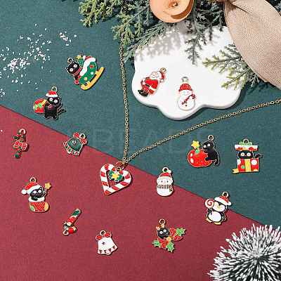 30Pcs 15 Styles Christmas Alloy Enamel Pendants XMAS-FS0001-01-1