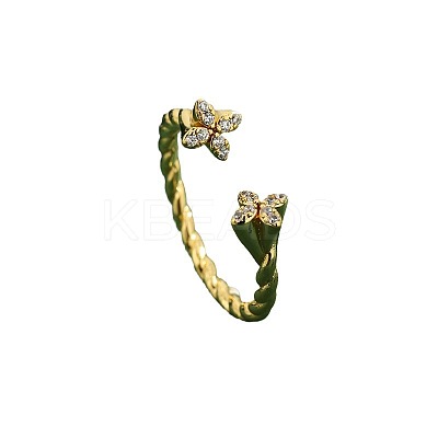 Brass Micro Pave Cubic Zirconia Cuff Rings for Women FS-WG235E9-01-1