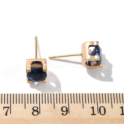 Square Brass Micro Pave Cubic Zirconin Stud Earrings EJEW-D318-03KCG-C-1