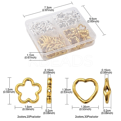 100Pcs 4 Style Tibetan Style Alloy Bead Frames FIND-FS0001-74-1