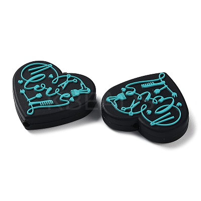 Food Grade Heart with Word Love Silicone Focal Beads SIL-NH0001-01C-1
