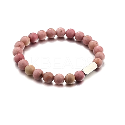 Natural Rhodonite Round Beaded Stretch Bracelet PW-WG80752-10-1