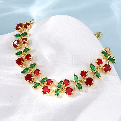 Brass Micro Pave Cubic Zirconia Link Bracelets for Women BJEW-D342-05G-1