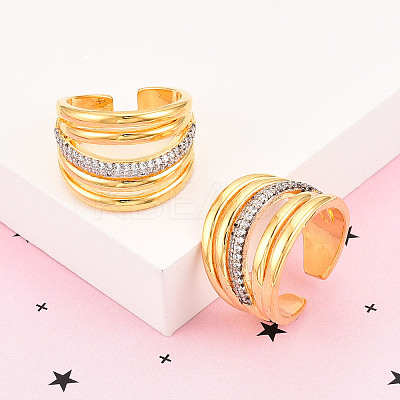 Brass Micro Pave Clear Cubic Zirconia Cuff Rings for Women KK-T074-09G-1