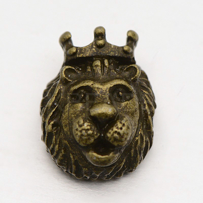 3D Lion King Head Alloy Beads PALLOY-F042-01AB-1