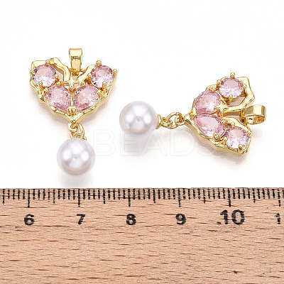 Brass Micro Pave Cubic Zirconia & ABS Imitation Pearl Pendants KK-T070-66B-1