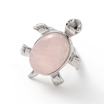 Tortoise Platinum Tone Brass Natural & Synthetic Mixed Stone Wide Band Finger Rings RJEW-M130-M-1