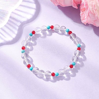 Synthetic Quartz Crystal & Natural & Dyed Malaysia Jade & Natural Magnesite Round Beaded Stretch Bracelets BJEW-JB12191-1