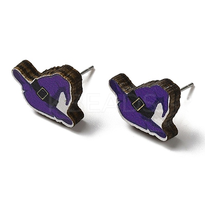 Wood Stud Earrings EJEW-Z054-02J-1