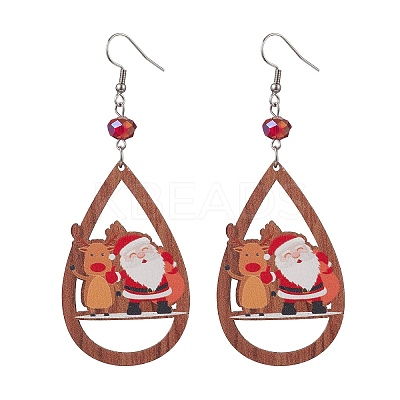 Christmas Printed Wood Dangle Earrings EJEW-JE06518-1