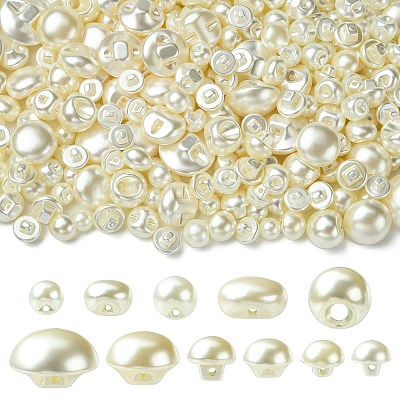 About 660 Pcs 330G 11 Styles 1-Hole ABS Plastic Imitation Pearl Buttons BUTT-CJ0001-08-1