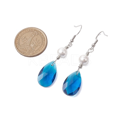 Glass and Shell Pearl Dangle Earrings EJEW-JE06020-1