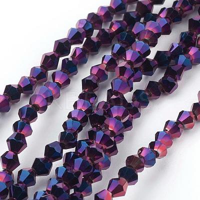 1 Strand Faceted Bicone Full Purple Electroplate Glass Beads Strands X-EGLA-J026-3mm-F17-1
