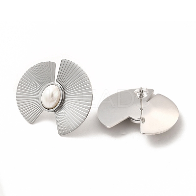 Fan 304 Stainless Steel Stud Earrings EJEW-C017-08P-1