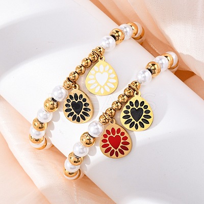 201 Stainless Steel Round Beaded Stretch Bracelets BJEW-C090-03G-G-1