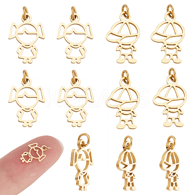 12Pcs 2 Style 304 Stainless Steel Charms STAS-DC0008-70-1