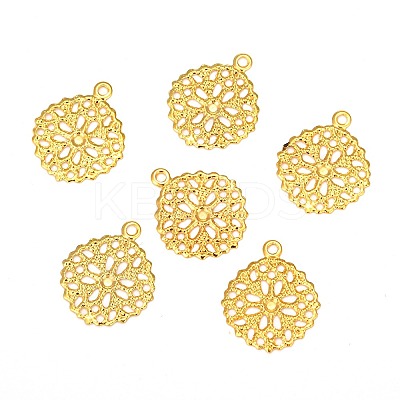 Flat Round Brass Flower Filigree Findings Charms Pendants LS-KK-O015-05G-1