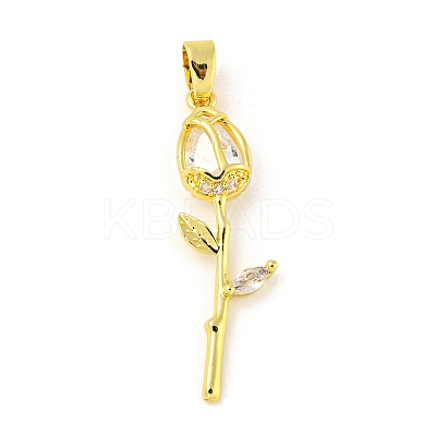 Rose Flower for Valentine's Day Real 18K Gold Plated Rack Plating Brass Micro Pave Cubic Zirconia Pendants KK-R153-01B-G-1