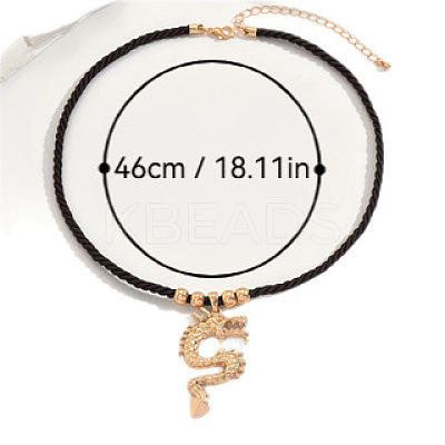 Alloy Dragon Pendant Twisted Round Black Waxed Cord Necklaces for Women Men WG93199-01-1